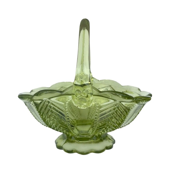 Vintage IMPERIAL GLASS Green Mini-Basket | Marked - Picture 2 of 13
